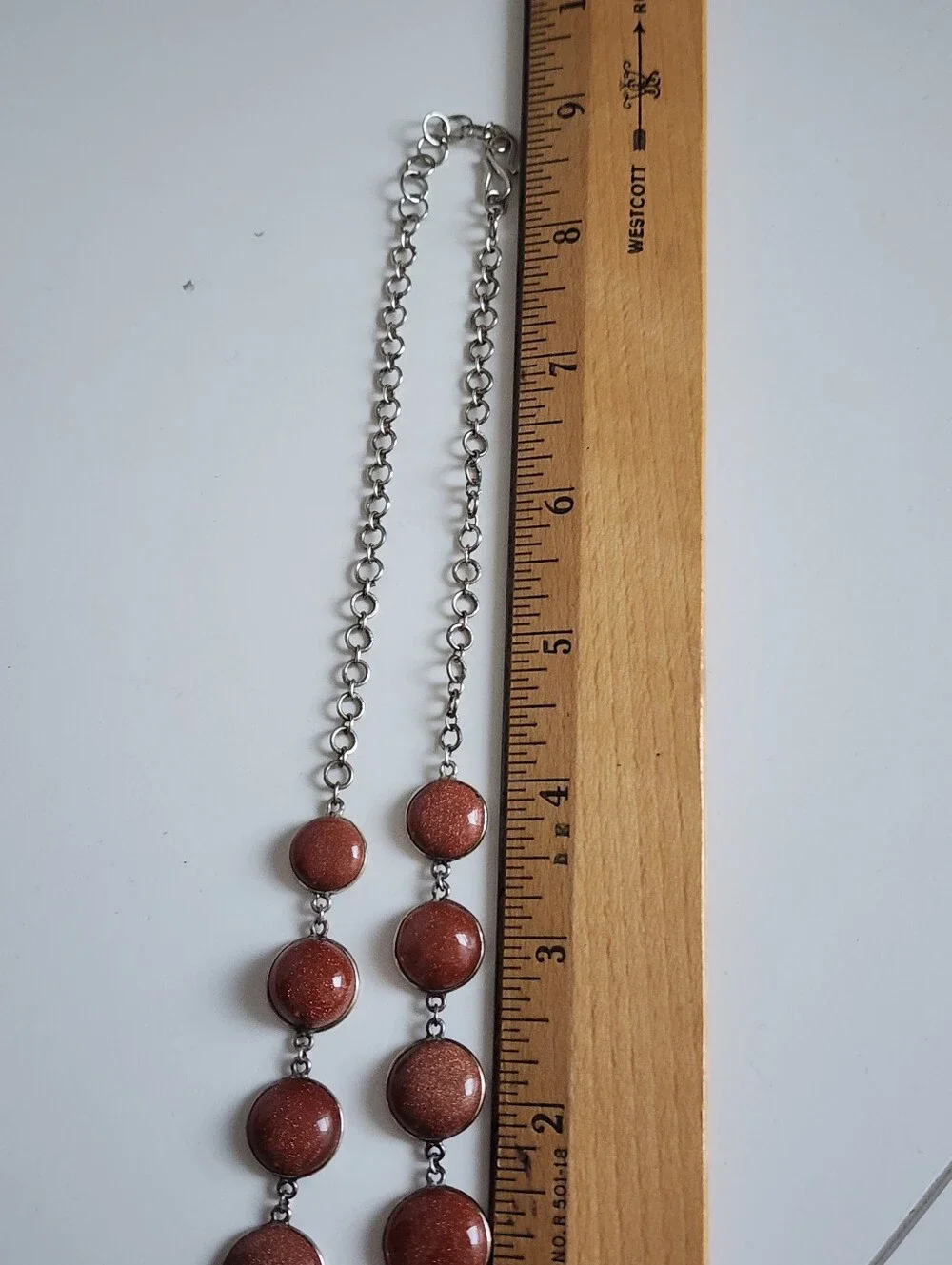 Vintage Goldstone Silver-Tone Cabochon Y-Drop Statement Necklace, 18